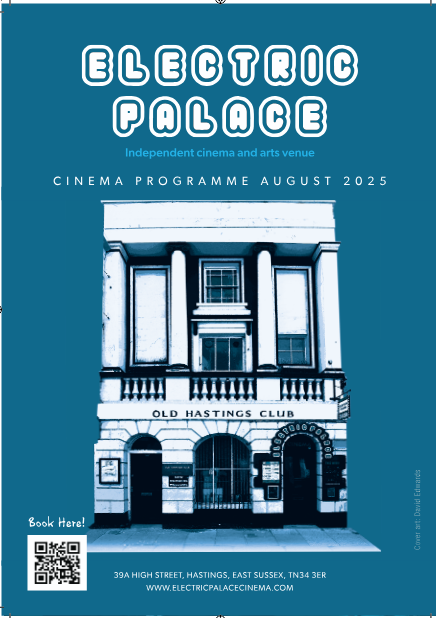 Cover of August 2025 flyer showing front exterior of electric palace cinema building